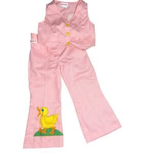 Just Girls retro Vtg 1970s pink 4T outfit vest and bell bottoms yellow duck